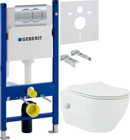 Комплект Унитаз подвесной beWash Bogen 88343601 со смесителем, системой микролифт, белый + Инсталляция Geberit Duofix Delta 458.149.21.1 с кнопкой смыва, хром + Звукоизоляция