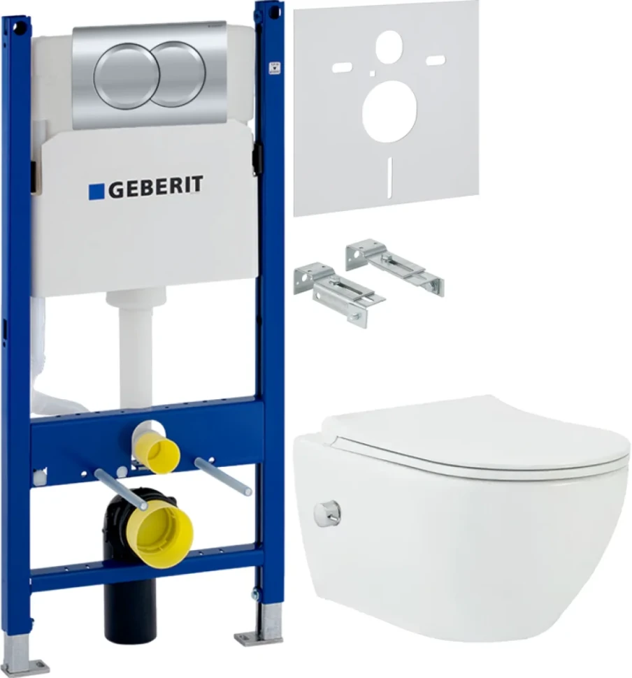 Комплект Унитаз подвесной beWash Bogen 88343601 со смесителем, системой микролифт, белый + Инсталляция Geberit Duofix Delta 458.149.21.1 с кнопкой смыва, хром + Звукоизоляция