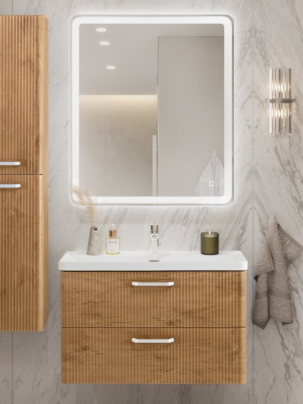 Мебель для ванной комнаты BelBagno Due 80 ручки белые, rovere nature