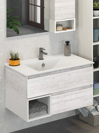 Тумба с раковиной Comforty Турин 90М подвесная, белый дуб