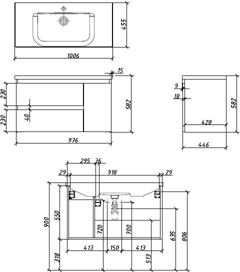 Мебель для ванной комнаты Caprigo Forte 100 R подвесная, графит
