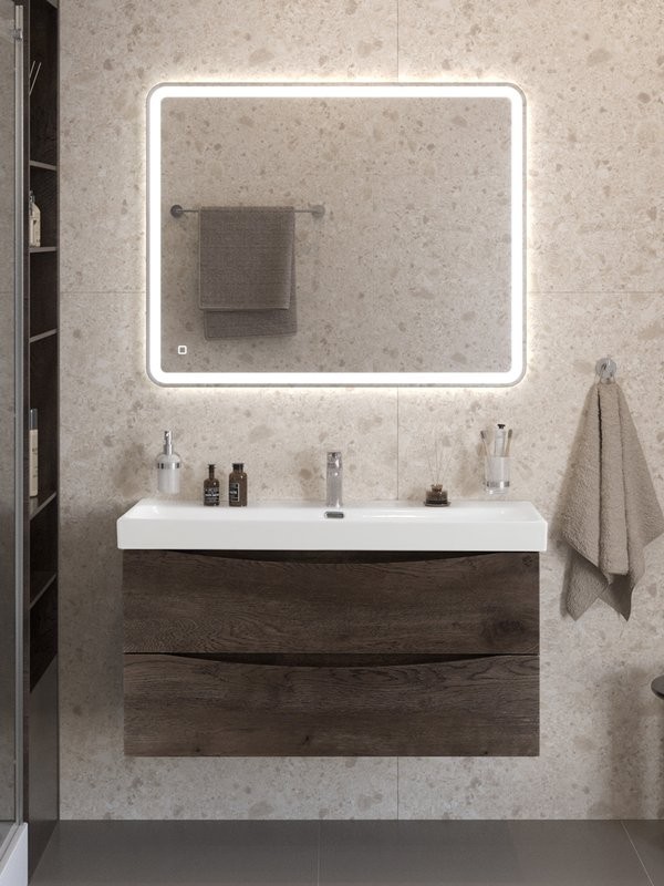 Мебель для ванной комнаты BelBagno Marino-cer-n 100 подвесная, rovere nature grigio, раковина BB-8078-100