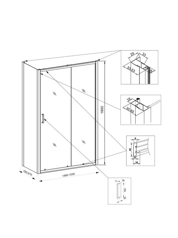 Душевой уголок Veconi Rovigo RV-046 150x80x195, профиль матовый хром, стекло прозрачное
