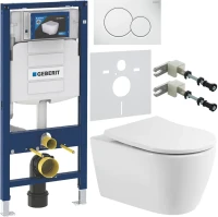 Комплект Унитаз подвесной BelBagno Marino BB105CHR безободковый + Крышка BB2031SC с микролифтом, петли хром + Инсталляция Geberit Duofix UP 320 111.300.00.5 + Кнопка Sigma 01 115.770.11.5 белая + Крепления 111.815.00.1 к стене + Звукоизоляция