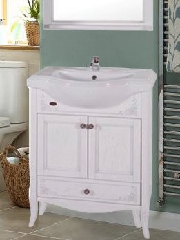 Тумба с раковиной ASB-Woodline Салерно 65 белая, патина серебро