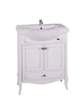 Тумба с раковиной ASB-Woodline Салерно 65 белая, патина серебро