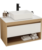 Тумба с раковиной Teymi Ritta 85 дуб эврика, матовая белая, раковина Helmi 50