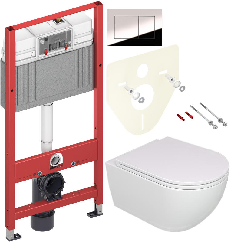 Комплект Унитаз подвесной GSG Like LKWCSO000 безободковый, белый глянец + Крышка LKCOPRSLTICR000 с микролифтом, белый глянец + Инсталляция TECE Now 9400412 4 в 1 с кнопкой смыва