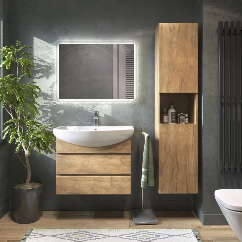 Мебель для ванной комнаты Vigo Wing 70 подвесная, дуб золотой, раковина Балтика 70