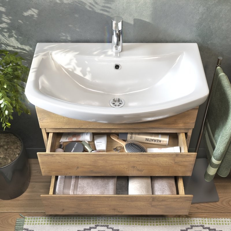 Мебель для ванной комнаты Vigo Wing 70 подвесная, дуб золотой, раковина Балтика 70