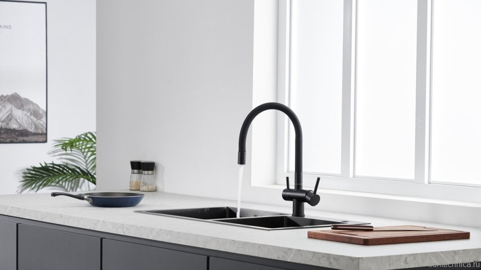 Смеситель для кухни Emar Steel ЕС - 3015 black