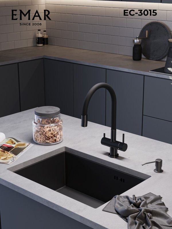 Смеситель для кухни Emar Steel ЕС - 3015 black