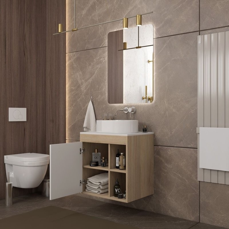 Тумба подвесная Teymi Nura 60, дуб эврика/белый матовый T60527