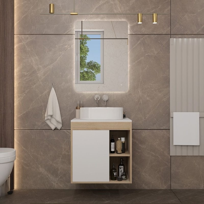 Тумба подвесная Teymi Nura 60, дуб эврика/белый матовый T60527