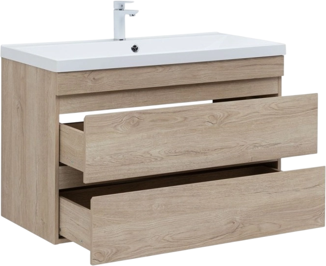 Тумба под раковину без столешницы Aquanet Нота new 100 подвесная, дуб светлый