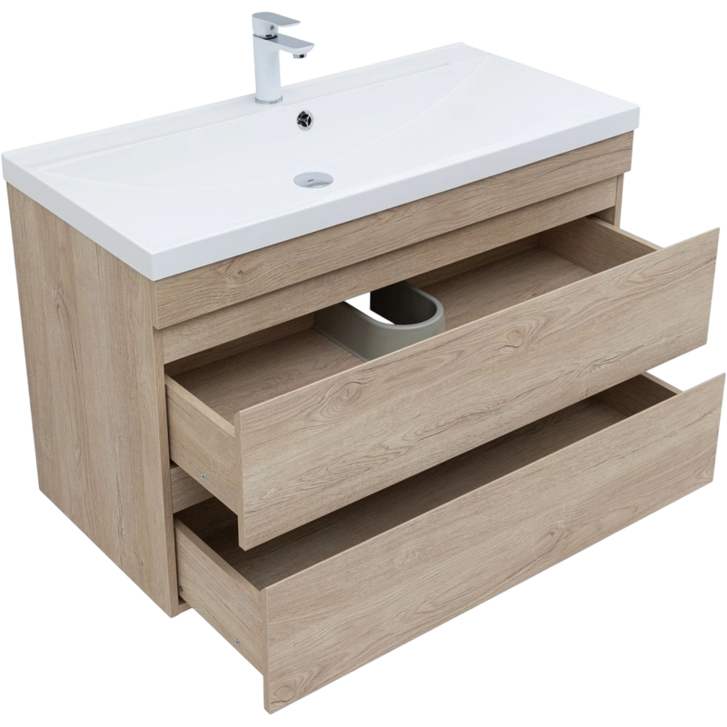 Тумба под раковину без столешницы Aquanet Нота new 100 подвесная, дуб светлый