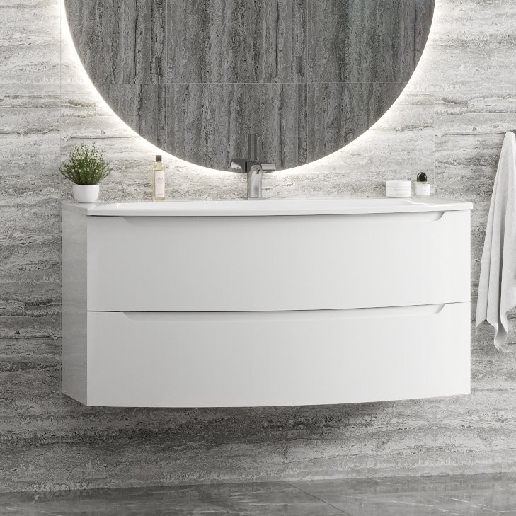Тумба с раковиной Belux Ганновер 120 подвесная, белая глянцевая, 2 ящика