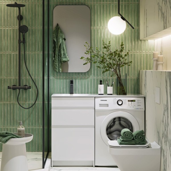 Мебель для ванной комнаты Aqwella Duet 53 L напольная, под стиральную машину, белая