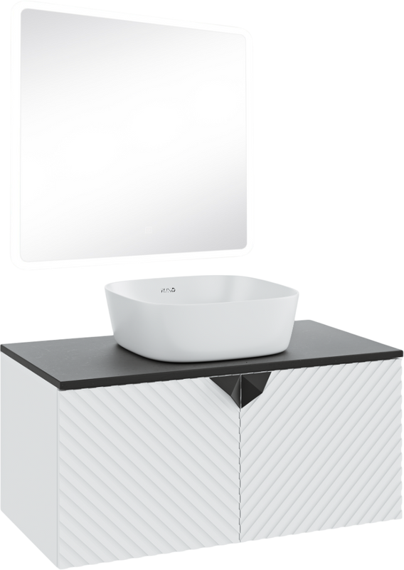 Мебель для ванной комнаты Runo Андорра 85 белая матовая, черная, раковина Bella 40