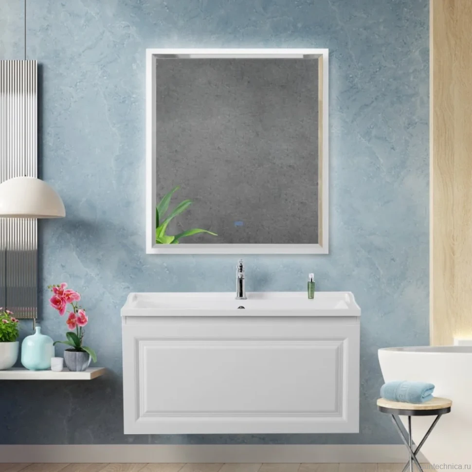 Зеркало Cezares Interni 80x90 с подсветкой, с антизапотевателем, белое