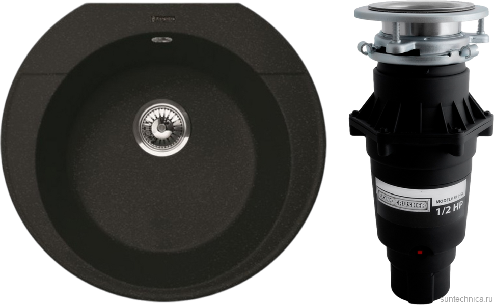 Комплект Мойка Florentina Эльба антрацит + Измельчитель Bone Crusher BC 810-SL Slim Line
