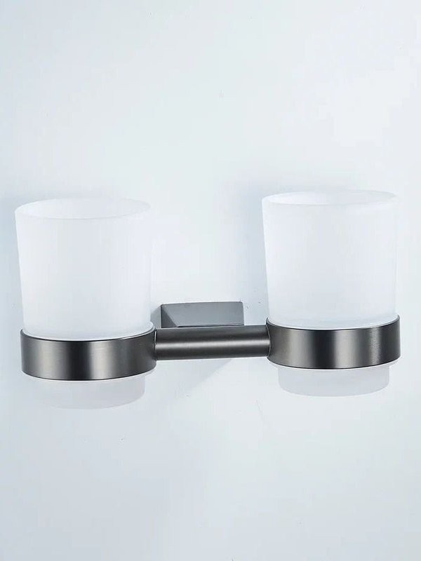 Стакан для зубных щеток / стакан для ванной комнаты двойной Shevanik SG5722T, оружейная сталь