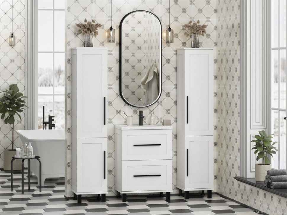 Шкаф-пенал для ванной Misty Модерн 35 L с бельевой корзиной, матовый белый