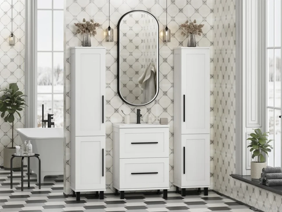 Шкаф-пенал для ванной Misty Модерн 35 L с бельевой корзиной, матовый белый
