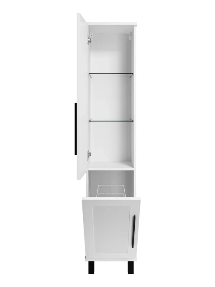Шкаф-пенал для ванной Misty Модерн 35 L с бельевой корзиной, матовый белый