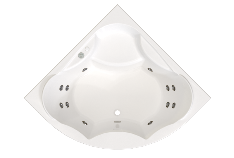 Акриловая ванна Radomir Сандра Релакс 150x150 см, угловая, пристенная, с гидромассажем, белая, четверть круга, с каркасом, с экраном, с сиденьем, со сливом-переливом
