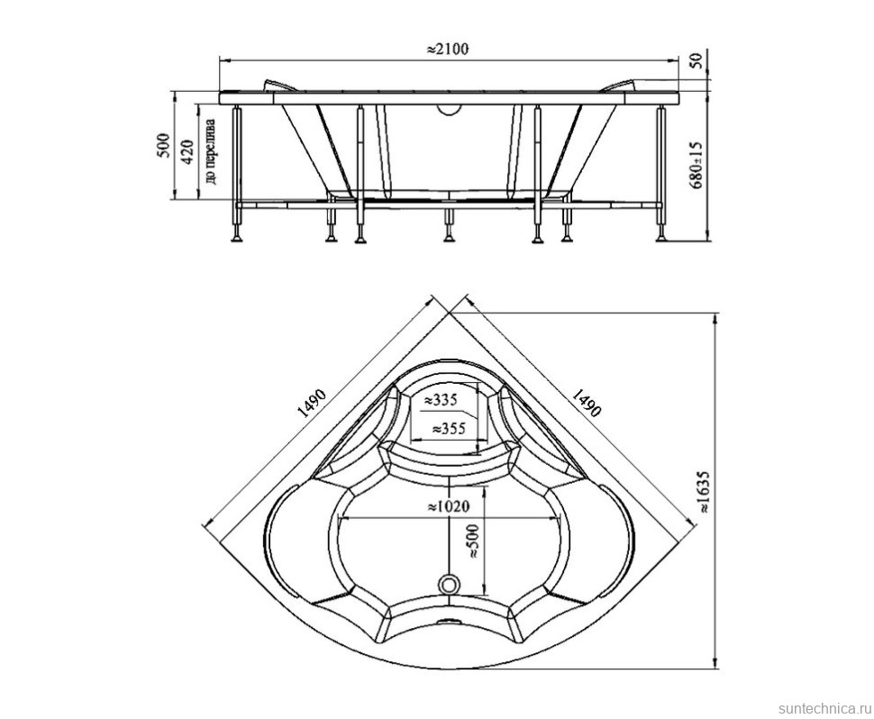 Акриловая ванна Radomir Сандра Релакс 150x150 см, угловая, пристенная, с гидромассажем, белая, четверть круга, с каркасом, с экраном, с сиденьем, со сливом-переливом