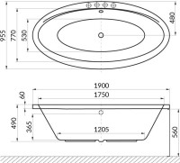 Акриловая ванна Excellent Lumina 190x95 см, отдельностоящая, белая, овальная, с каркасом