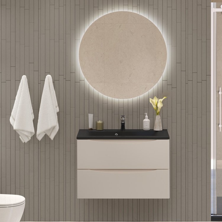 Мебель для ванной комнаты BelBagno Marino 80 подвесная, crema opaco, черная раовина