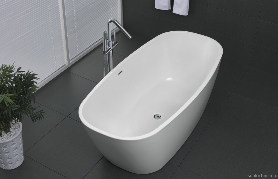 Акриловая ванна BelBagno BB72-1500 150x75 см, отдельностоящая, белая, овальная, с каркасом, со сливом-переливом