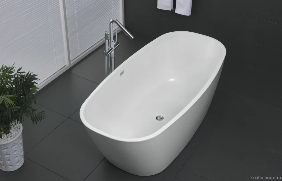 Акриловая ванна BelBagno BB72-1500 150x75 см, отдельностоящая, белая, овальная, с каркасом, со сливом-переливом