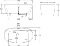 Акриловая ванна BelBagno BB72-1500 150x75 см, отдельностоящая, белая, овальная, с каркасом, со сливом-переливом