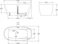 Акриловая ванна BelBagno BB72-1500 150x75 см, отдельностоящая, белая, овальная, с каркасом, со сливом-переливом