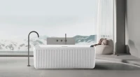 Ванна из искусственного камня AltroBagno Cinzia 090106 170x75 см, отдельностоящая, матовая белая, на ножках, с донным клапаном, с подголовником