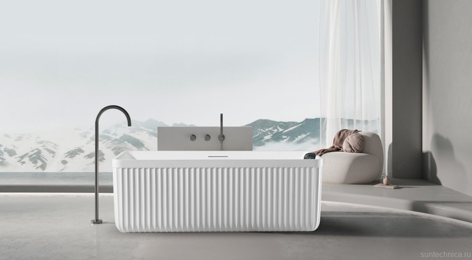 Ванна из искусственного камня AltroBagno Cinzia 090106 170x75 см, отдельностоящая, матовая белая, на ножках, с донным клапаном, с подголовником