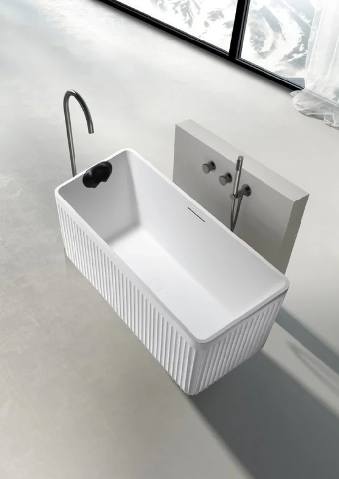 Ванна из искусственного камня AltroBagno Cinzia 090106 170x75 см, отдельностоящая, матовая белая, на ножках, с донным клапаном, с подголовником