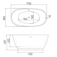 Акриловая ванна Grossman Classic GR-2603 170x80 см, отдельностоящая, белая, овальная, с донным клапаном