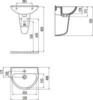 Раковина Creavit Oval 52 глянцевая белая, с полупьедесталом