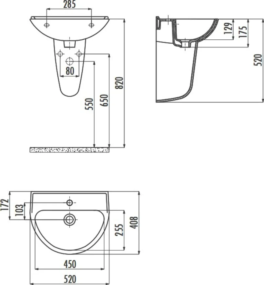Раковина Creavit Oval 52 глянцевая белая, с полупьедесталом