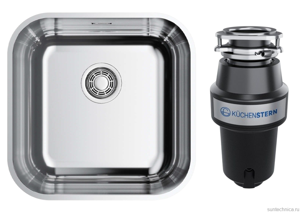 Комплект Мойка Omoikiri Omi 44-U/IF-IN Quadro нержавеющая сталь + Измельчитель KUCHENSTERN Muhle
