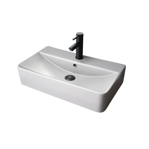 Накладная раковина GID Geometrico Gm1344 61 матовая серая, прямоугольная, фаянс, с 1 отверстием под смеситель