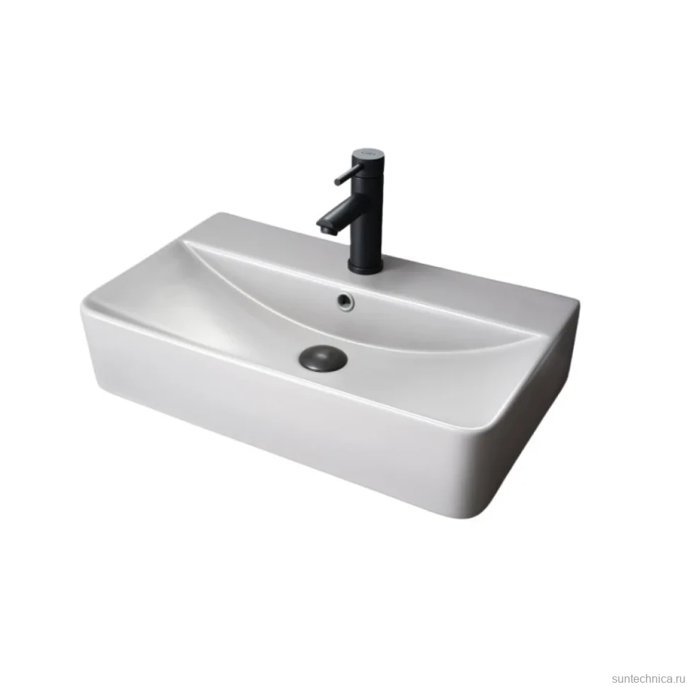 Накладная раковина GID Geometrico Gm1344 61 матовая серая, прямоугольная, фаянс, с 1 отверстием под смеситель