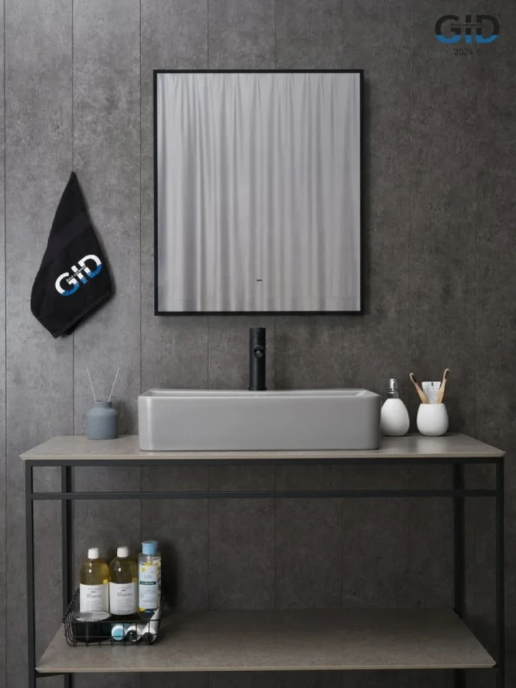 Накладная раковина GID Geometrico Gm1344 61 матовая серая, прямоугольная, фаянс, с 1 отверстием под смеситель