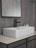 Накладная раковина GID Geometrico Gm1344 61 матовая серая, прямоугольная, фаянс, с 1 отверстием под смеситель