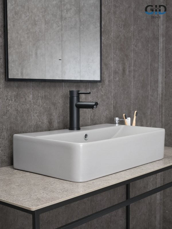 Накладная раковина GID Geometrico Gm1344 61 матовая серая, прямоугольная, фаянс, с 1 отверстием под смеситель