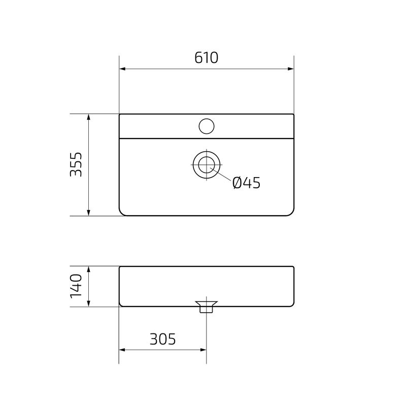 Накладная раковина GID Geometrico Gm1344 61 матовая серая, прямоугольная, фаянс, с 1 отверстием под смеситель